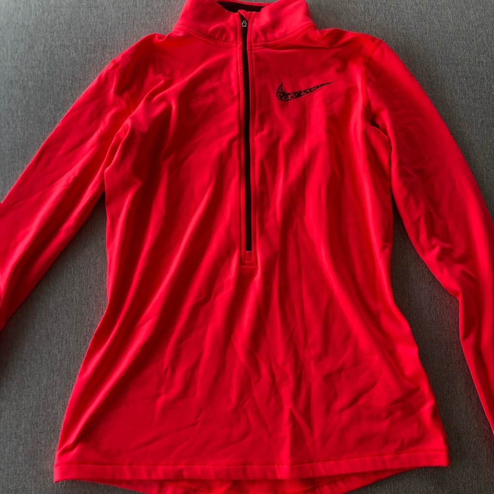 Bright coral and maroon Nike half zip pullover